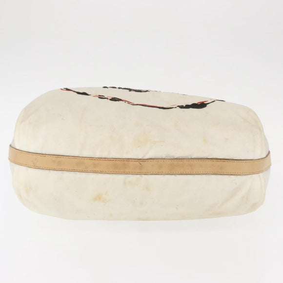 PRADA Shoulder Bag Nylon Beige Silver Auth 156388