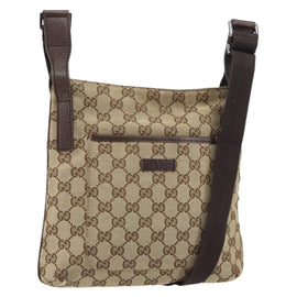 GUCCI GG Canvas Shoulder Bag Beige Silver 122793 Auth 156411