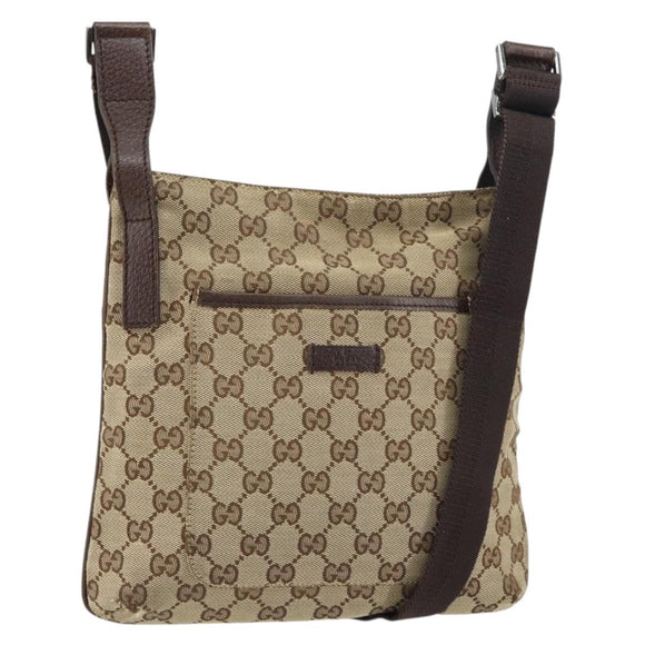 GUCCI GG Canvas Shoulder Bag Beige Silver 122793 Auth 156411