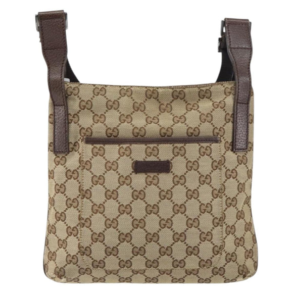 GUCCI GG Canvas Shoulder Bag Beige Silver 122793 Auth 156411