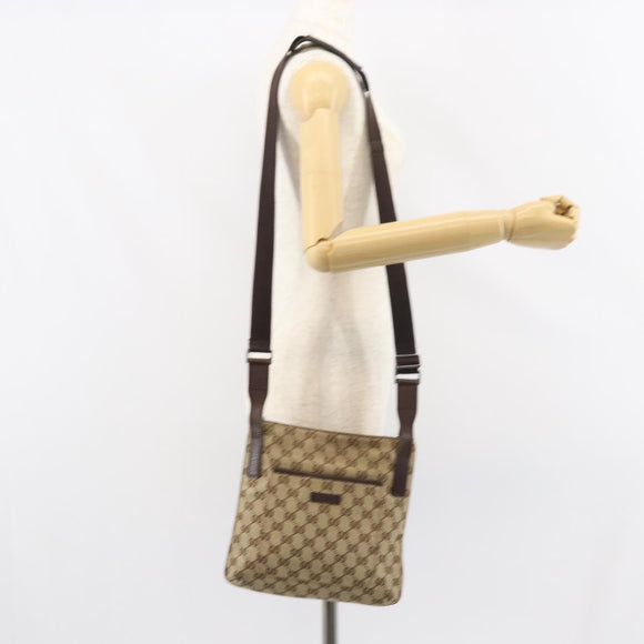GUCCI GG Canvas Shoulder Bag Beige Silver 122793 Auth 156411