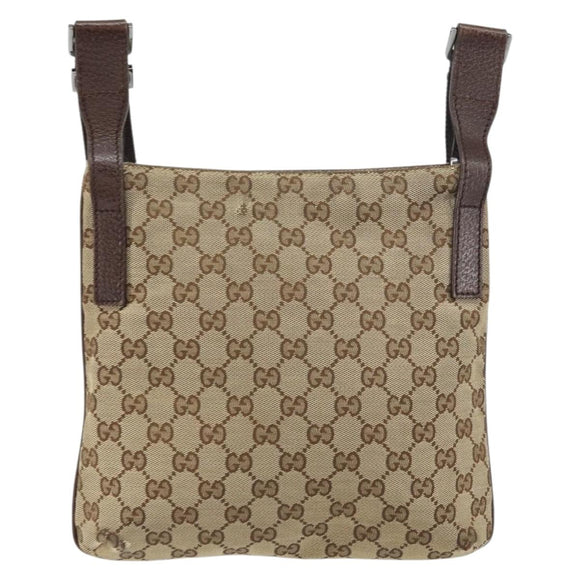 GUCCI GG Canvas Shoulder Bag Beige Silver 122793 Auth 156411