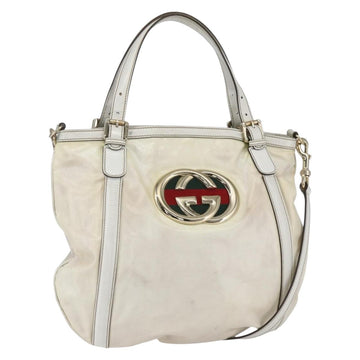 GUCCI Web Sherry Line Britt Bag Coated Canvas 2way White Gold 162886 Auth 156412