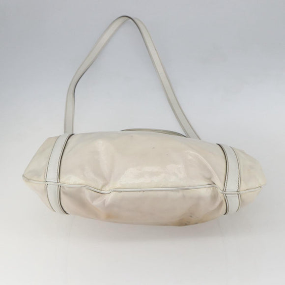 GUCCI Web Sherry Line Britt Bag Coated Canvas 2way White Gold 162886 Auth 156412
