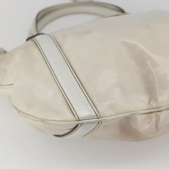 GUCCI Web Sherry Line Britt Bag Coated Canvas 2way White Gold 162886 Auth 156412