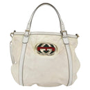 GUCCI Web Sherry Line Britt Bag Coated Canvas 2way White Gold 162886 Auth 156412-2