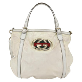 GUCCI Web Sherry Line Britt Bag Coated Canvas 2way White Gold 162886 Auth 156412 - 0