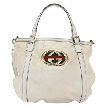 GUCCI Web Sherry Line Britt Bag Coated Canvas 2way White Gold 162886 Auth 156412 - 0