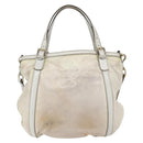 GUCCI Web Sherry Line Britt Bag Coated Canvas 2way White Gold 162886 Auth 156412-3