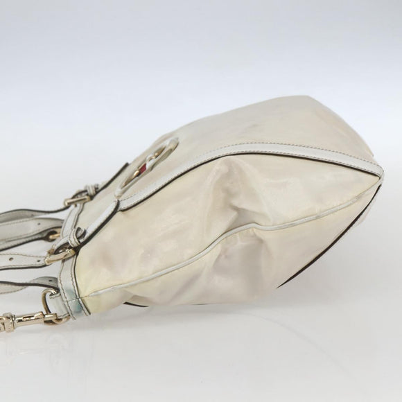 GUCCI Web Sherry Line Britt Bag Coated Canvas 2way White Gold 162886 Auth 156412