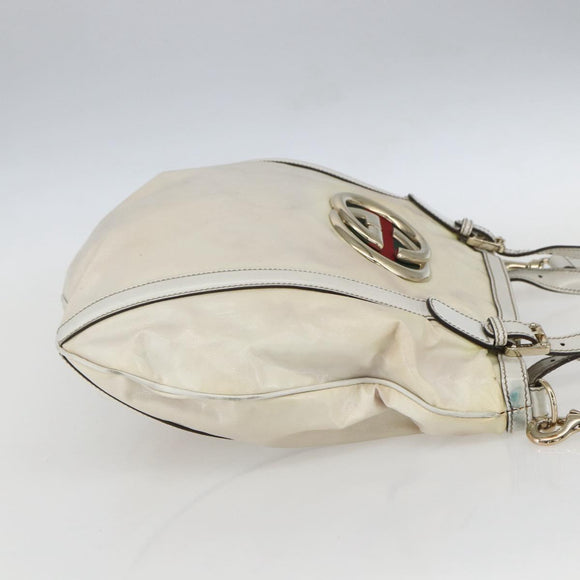 GUCCI Web Sherry Line Britt Bag Coated Canvas 2way White Gold 162886 Auth 156412