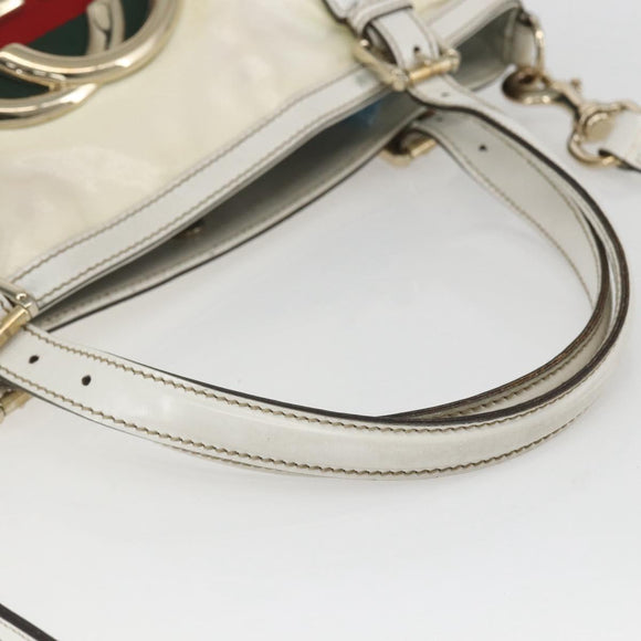 GUCCI Web Sherry Line Britt Bag Coated Canvas 2way White Gold 162886 Auth 156412