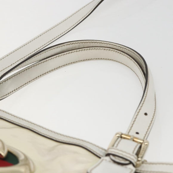 GUCCI Web Sherry Line Britt Bag Coated Canvas 2way White Gold 162886 Auth 156412