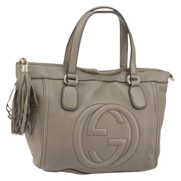 GUCCI Soho Hand Bag Leather Gray Gold 282307 Auth 156415