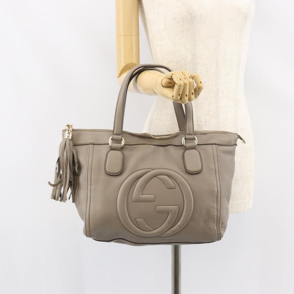 GUCCI Soho Hand Bag Leather Gray Gold 282307 Auth 156415