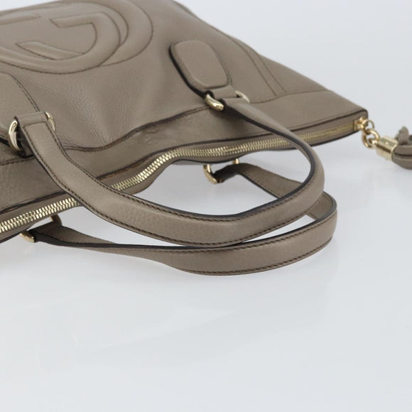 GUCCI Soho Hand Bag Leather Gray Gold 282307 Auth 156415