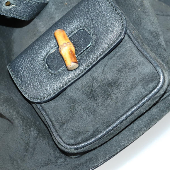 GUCCI Bamboo Backpack Leather Black Gold 003 2058 0030 Auth 156416