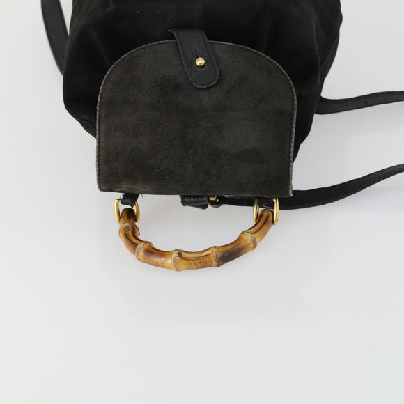 GUCCI Bamboo Backpack Leather Black Gold 003 2058 0030 Auth 156416