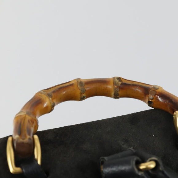 GUCCI Bamboo Backpack Leather Black Gold 003 2058 0030 Auth 156416