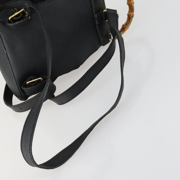 GUCCI Bamboo Backpack Leather Black Gold 003 2058 0030 Auth 156416