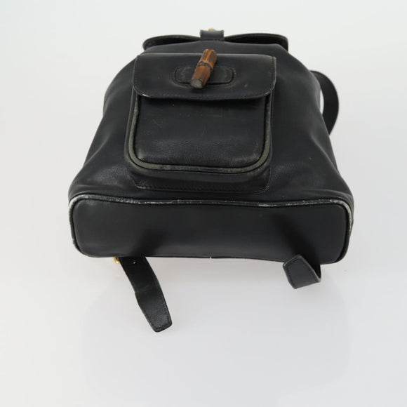 GUCCI Bamboo Backpack Leather Black Gold 003 2034 0030 Auth 156417