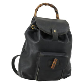 GUCCI Bamboo Backpack Leather Black Gold 003 2034 0030 Auth 156417