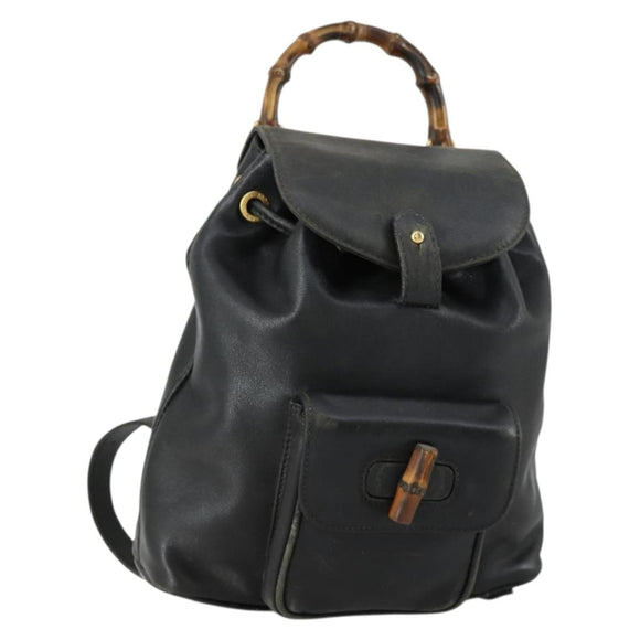 GUCCI Bamboo Backpack Leather Black Gold 003 2034 0030 Auth 156417
