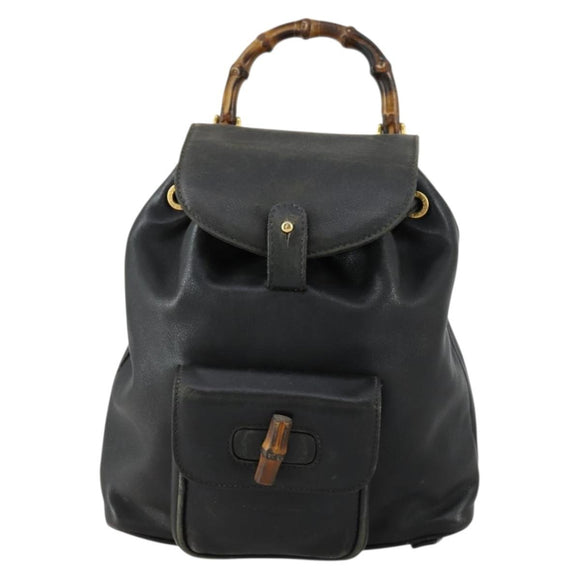 GUCCI Bamboo Backpack Leather Black Gold 003 2034 0030 Auth 156417