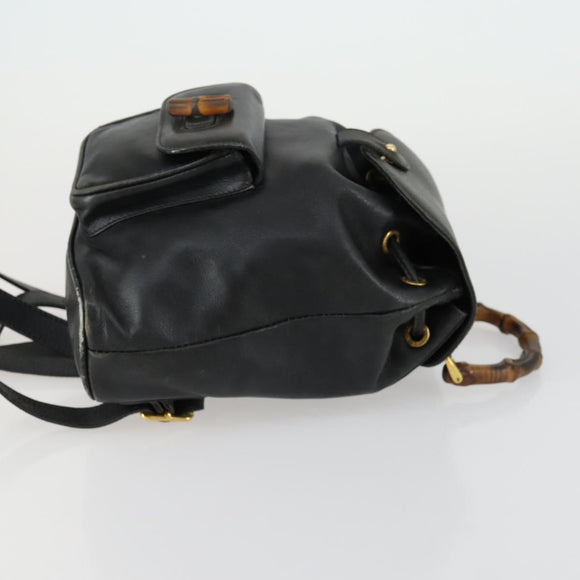 GUCCI Bamboo Backpack Leather Black Gold 003 2034 0030 Auth 156417