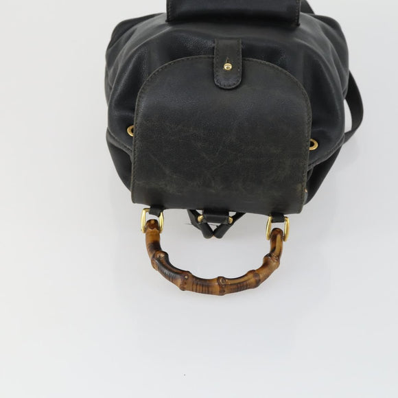 GUCCI Bamboo Backpack Leather Black Gold 003 2034 0030 Auth 156417