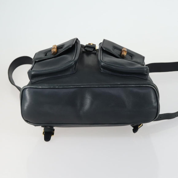 GUCCI Bamboo Backpack Leather Black Gold 003 2058 0016 Auth 156418