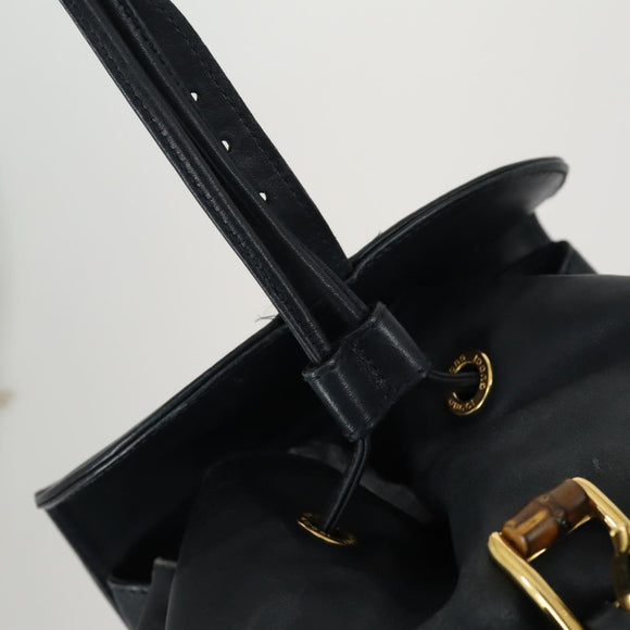 GUCCI Bamboo Backpack Leather Black Gold 003 2058 0016 Auth 156418