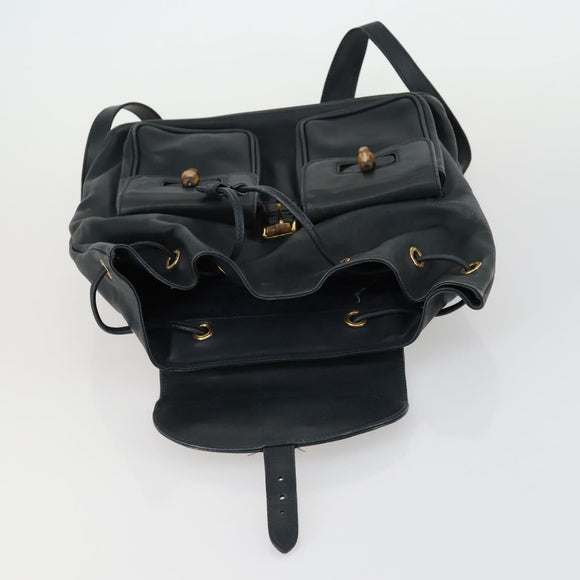 GUCCI Bamboo Backpack Leather Black Gold 003 2058 0016 Auth 156418