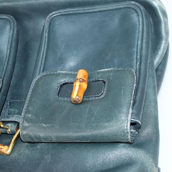GUCCI Bamboo Backpack Leather Black Gold 003 2058 0016 Auth 156418