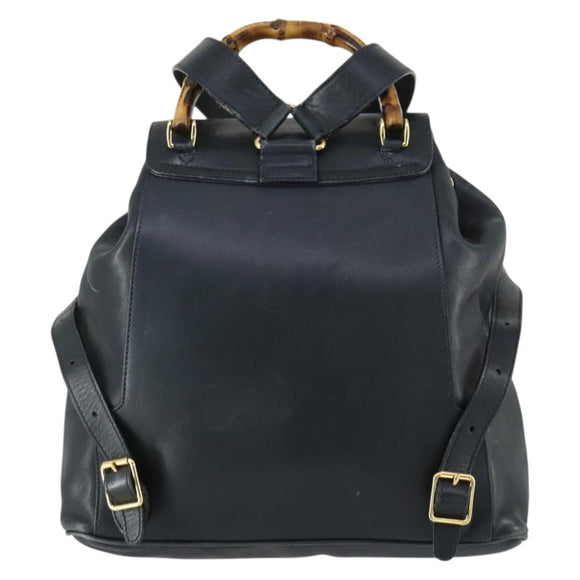 GUCCI Bamboo Backpack Leather Black Gold 003 2058 0016 Auth 156418