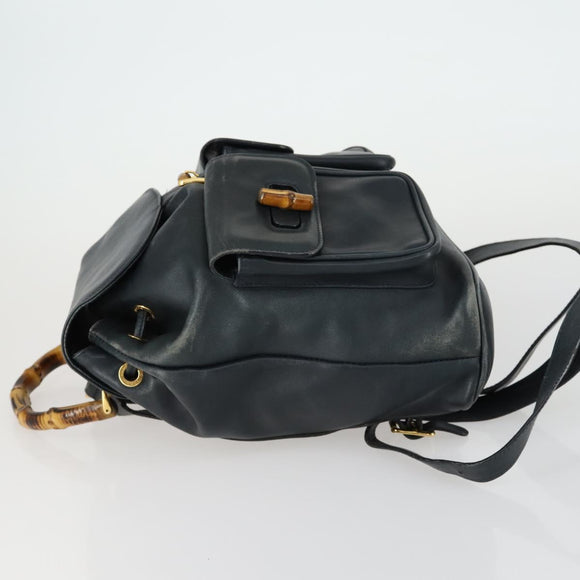 GUCCI Bamboo Backpack Leather Black Gold 003 2058 0016 Auth 156418