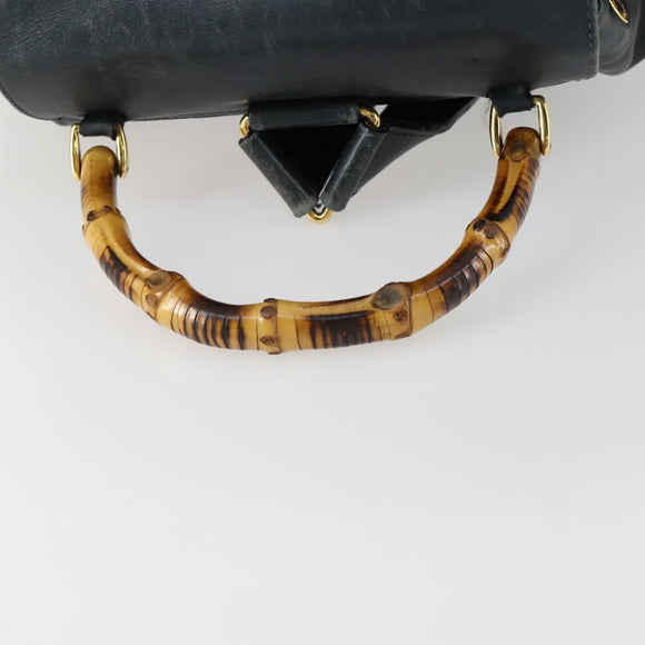 GUCCI Bamboo Backpack Leather Black Gold 003 2058 0016 Auth 156418