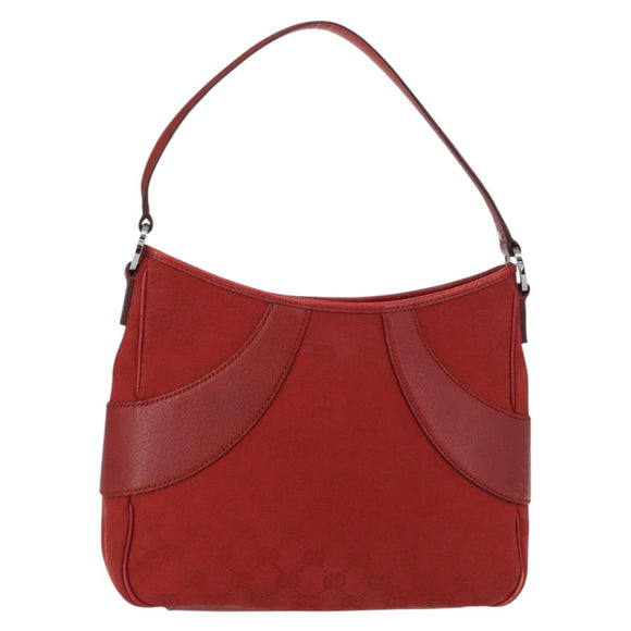 GUCCI GG Canvas Schultertasche Rot Silber 113012 Auth 156421