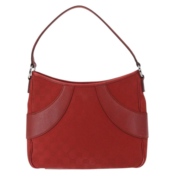 GUCCI GG Canvas Shoulder Bag Red Silver 113012 Auth 156421