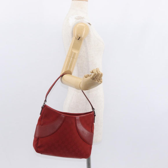 GUCCI GG Canvas Schultertasche Rot Silber 113012 Auth 156421