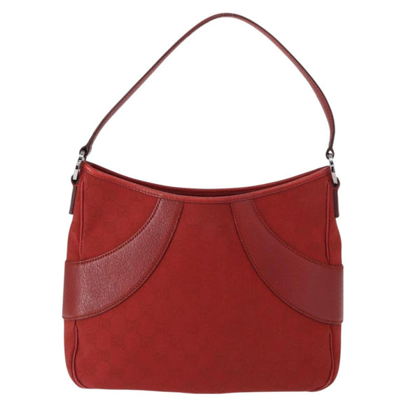 GUCCI GG Canvas Shoulder Bag Red Silver 113012 Auth 156421