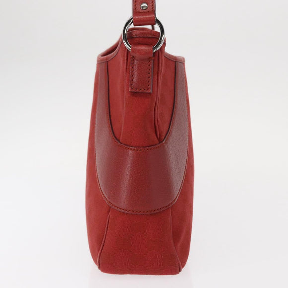 GUCCI GG Canvas Shoulder Bag Red Silver 113012 Auth 156421