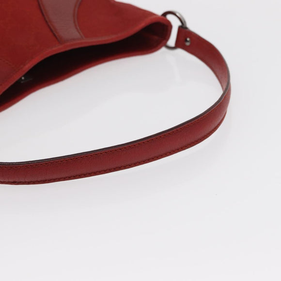 GUCCI GG Canvas Shoulder Bag Red Silver 113012 Auth 156421