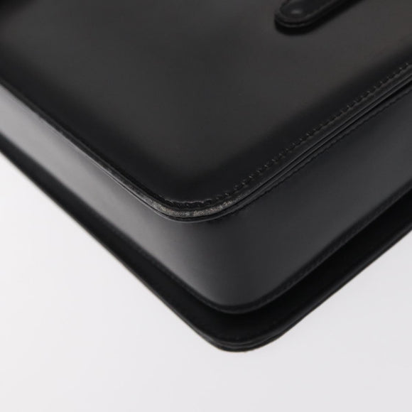 GUCCI Hand Bag Leather Black Gold Auth 156422