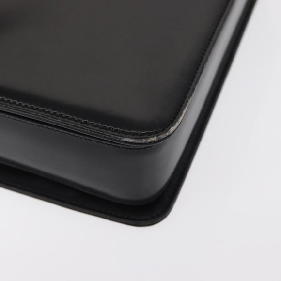 GUCCI Hand Bag Leather Black Gold Auth 156422