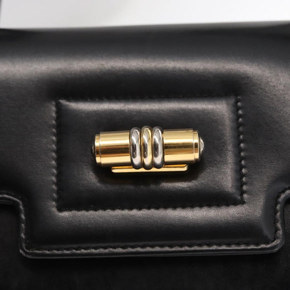 GUCCI Hand Bag Leather Black Gold Auth 156422