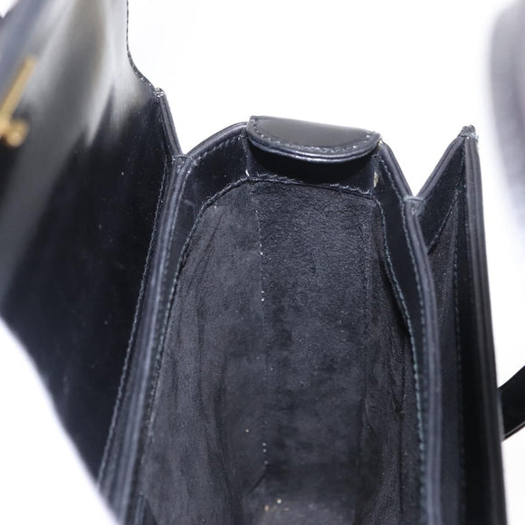 GUCCI Hand Bag Leather Black Gold Auth 156422