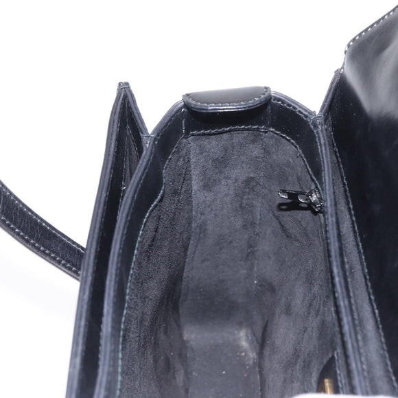 GUCCI Hand Bag Leather Black Gold Auth 156422