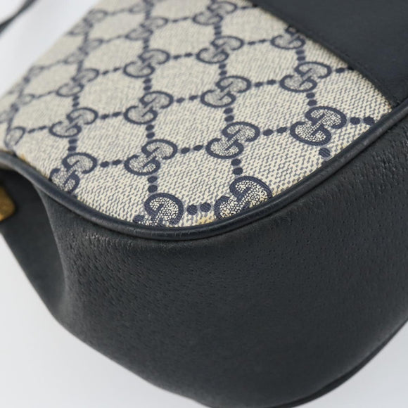 GUCCI GG Supreme Sherry Line Shoulder Bag PVC Navy Gold 10 02 024 Auth 156423