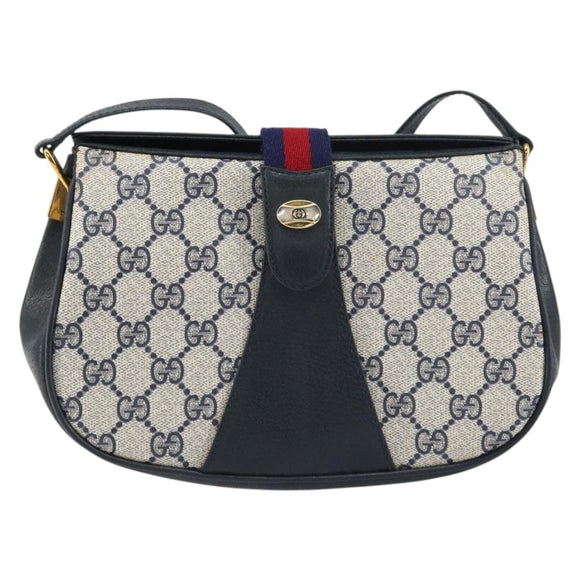 GUCCI GG Supreme Sherry Line Shoulder Bag PVC Navy Gold 10 02 024 Auth 156423